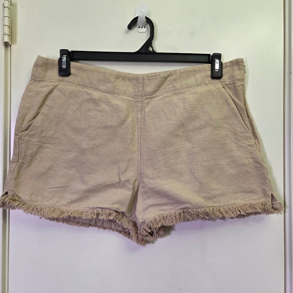 Ann Taylor LOFT The Riviera Short Beige Cotton Linen Fringe Hem Size 12